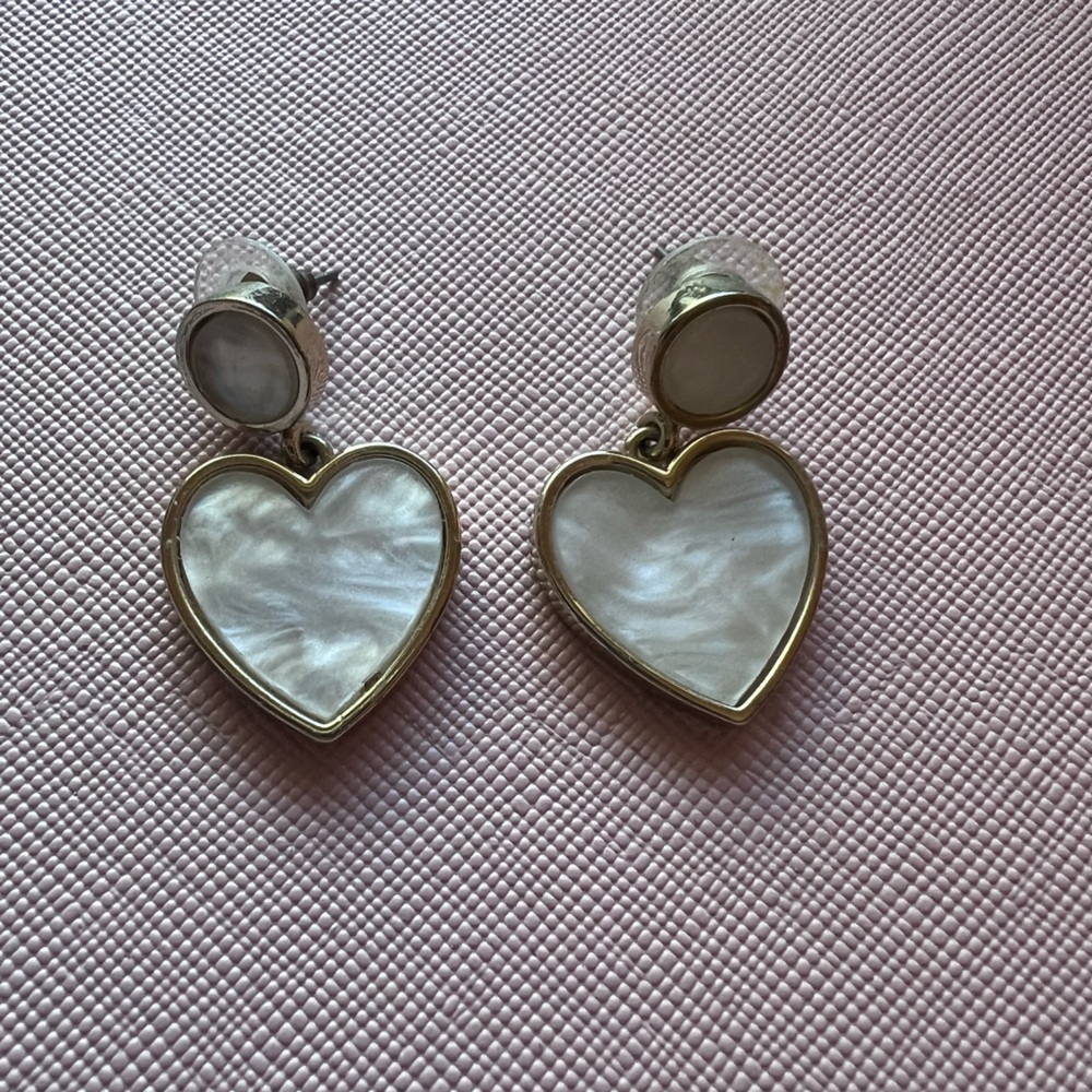 Heart-Shaped Gold and White Earrings